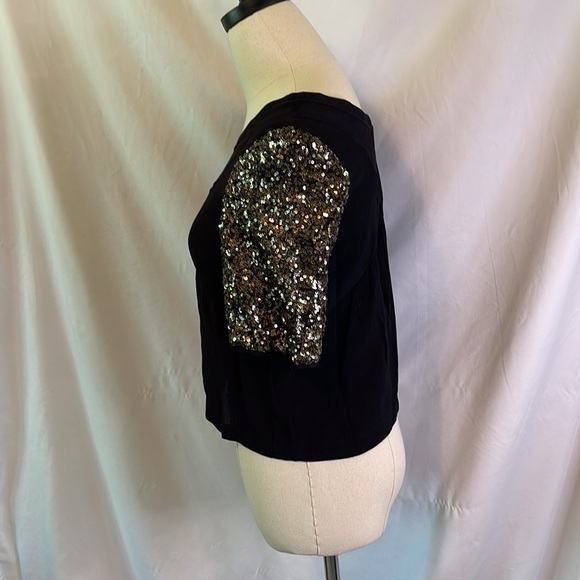 Black Top with Gold Sequin Short Sleeves - Picture 3 of 6